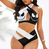 Wonder Skull Bikini 2 Piece Set High Waist Cross Strap Swimsuit combines comfort and style with its soft, stretchy fabric and flattering high-waisted design. Featuring unique cross-strap accents and adjustable straps for a perfect fit, it’s made for all body types and ideal for enjoying shared moments by the water or outdoors.